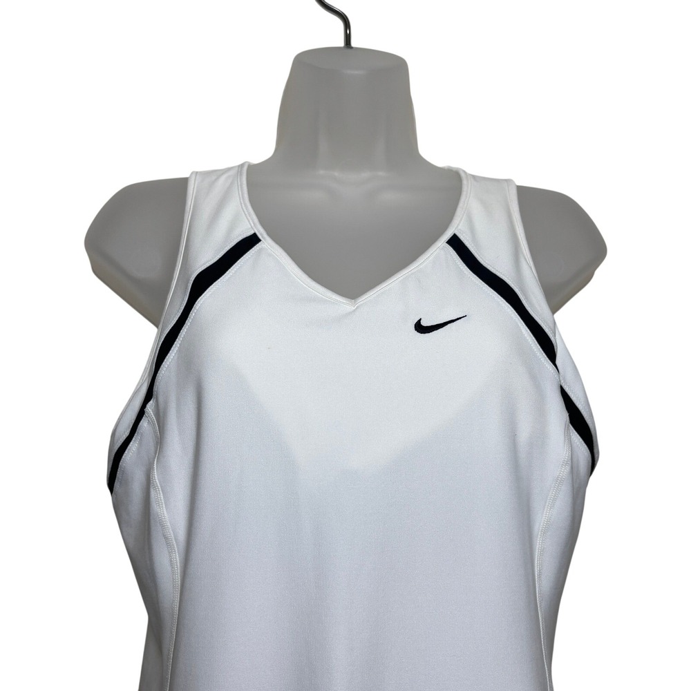 Nike Fit Dry White Black Trim Mini Swoosh Athletic Tennis Dress Womens Medium - Picture 1 of 7